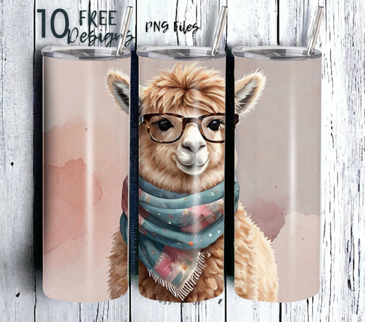 Alpaca 20 oz Skinny Tumbler Sublimation Design - PNG Instant  - DIGITAL DOWNLOAD