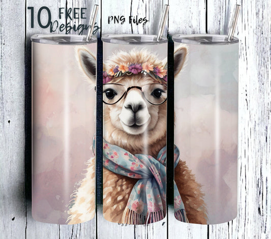 Alpaca 20 oz Skinny Tumbler Sublimation Design - PNG Instant  - DIGITAL DOWNLOAD