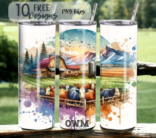 Western cows sublimation tumbler design