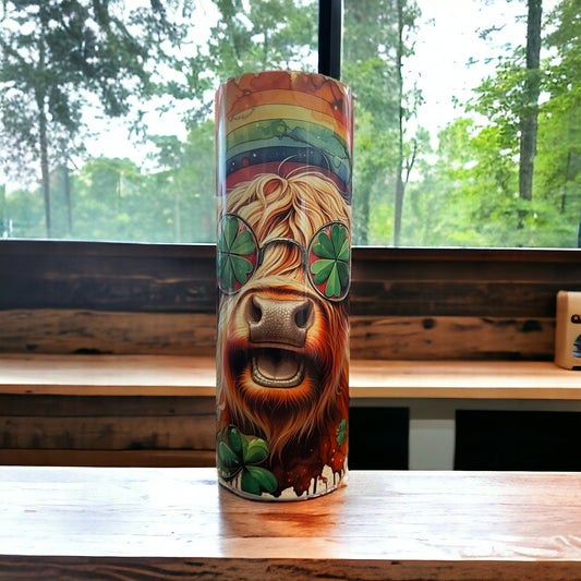 3D Rainbow Cow 20 oz Skinny Tumbler with Straw - Stainless Steel, Eco-Friendly, Reusable Metal Straw - Lid Drink Drinkware Water Bottles