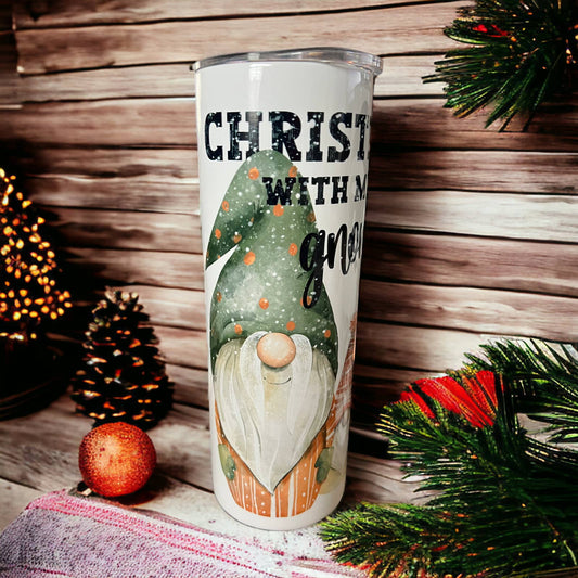 Christmas with my Gnomies - 20 oz Skinny Tumbler with Straw - Stainless Steel, Eco-Friendly, Reusable Metal Straw - Lid Drink Drinkware Water Bottles