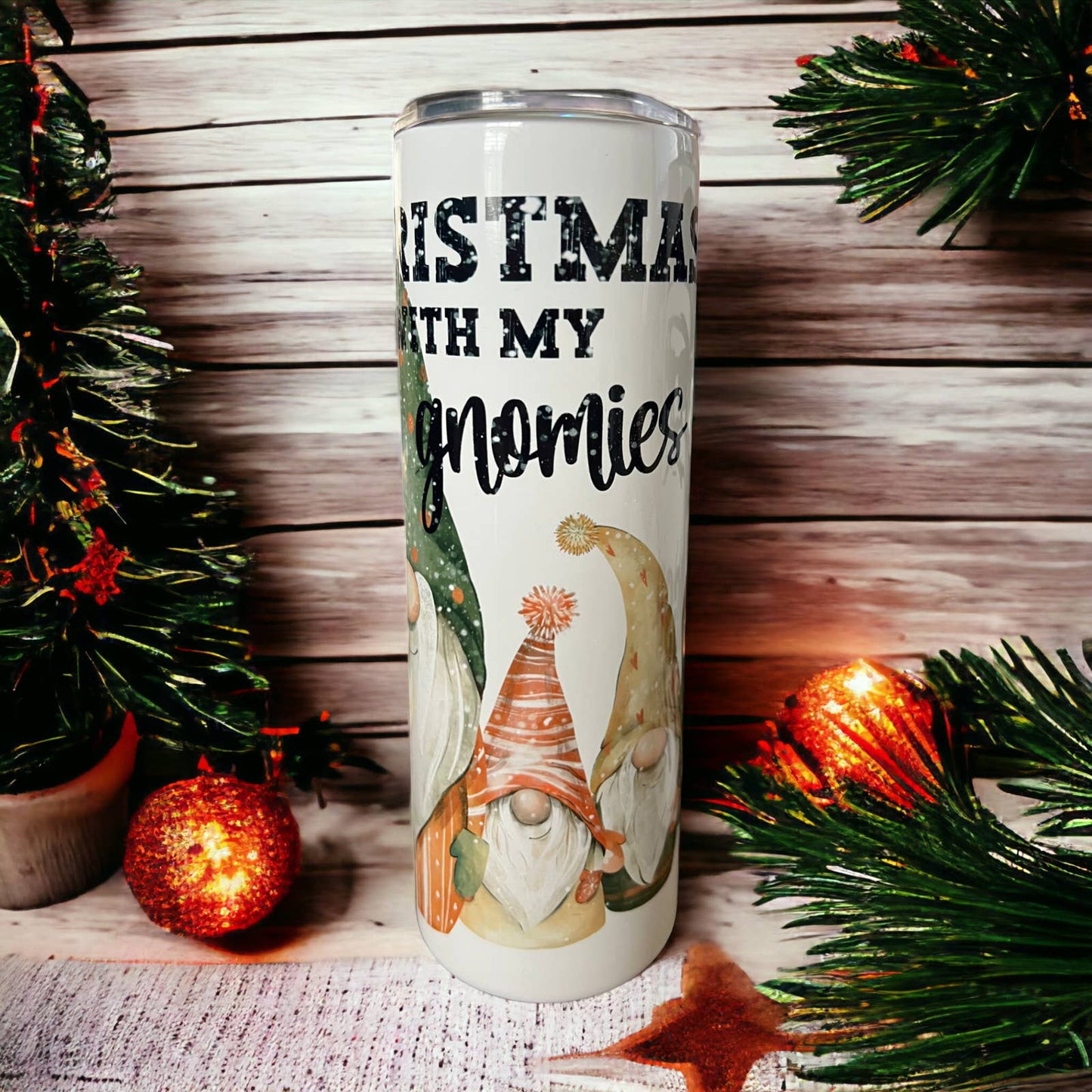 Christmas with my Gnomies - 20 oz Skinny Tumbler with Straw - Stainless Steel, Eco-Friendly, Reusable Metal Straw - Lid Drink Drinkware Water Bottles