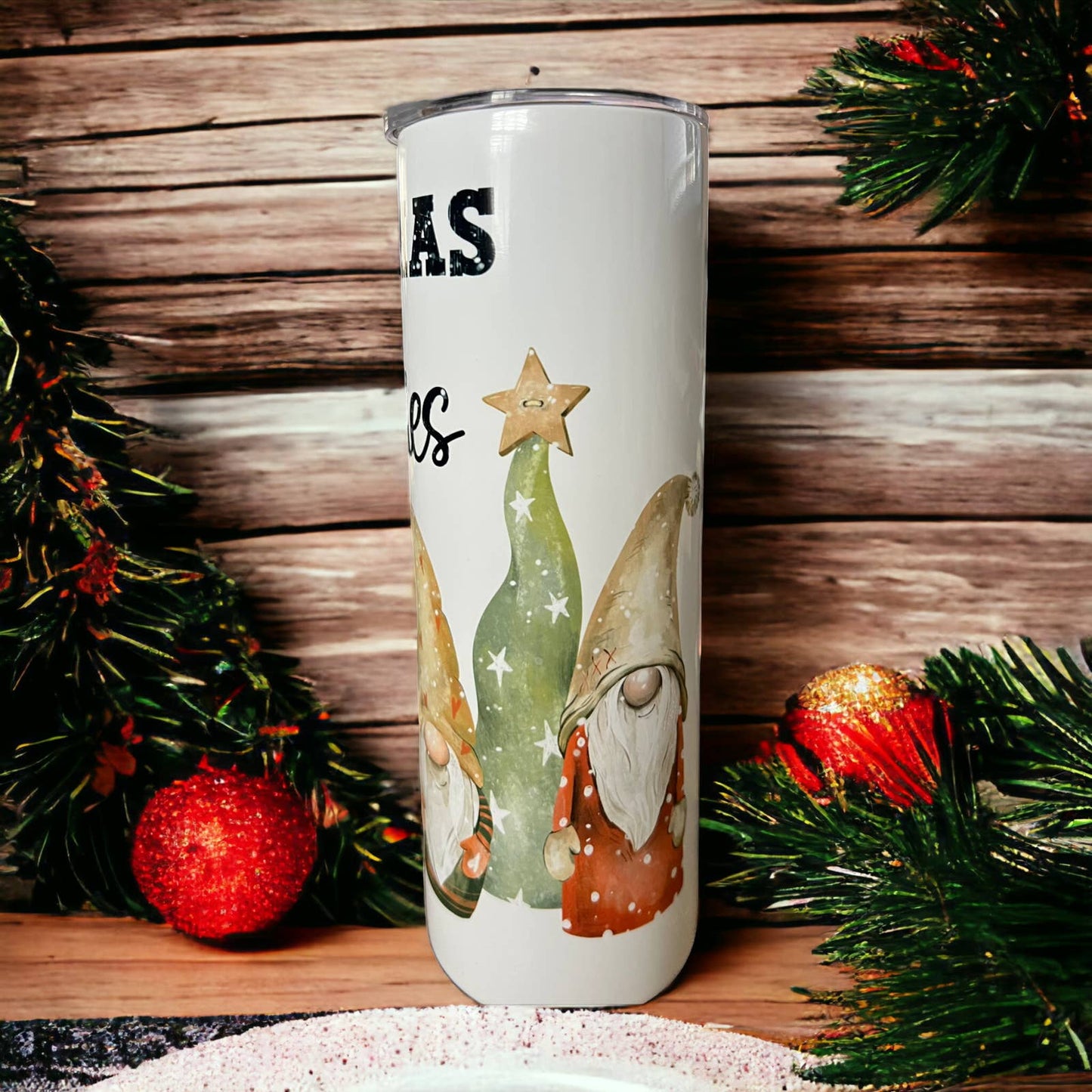 Christmas with my Gnomies - 20 oz Skinny Tumbler with Straw - Stainless Steel, Eco-Friendly, Reusable Metal Straw - Lid Drink Drinkware Water Bottles